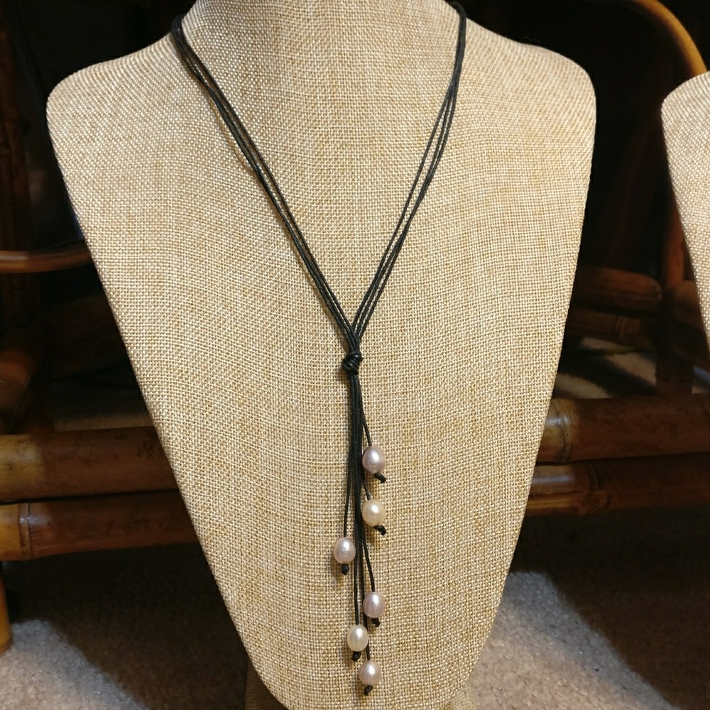 Beautiful Freshwater Pearl Drop Knot Cord Necklace